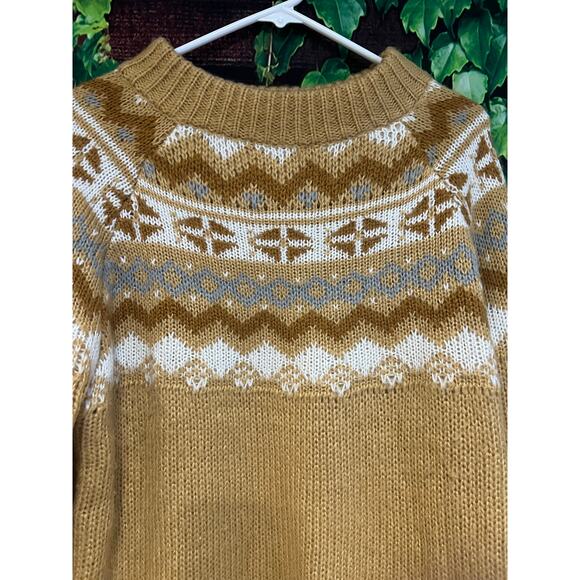 Easel Fair Isle Knit Crewneck Sweater Winter Ski Sweater Camel Women's Large - Picture 2 of 7